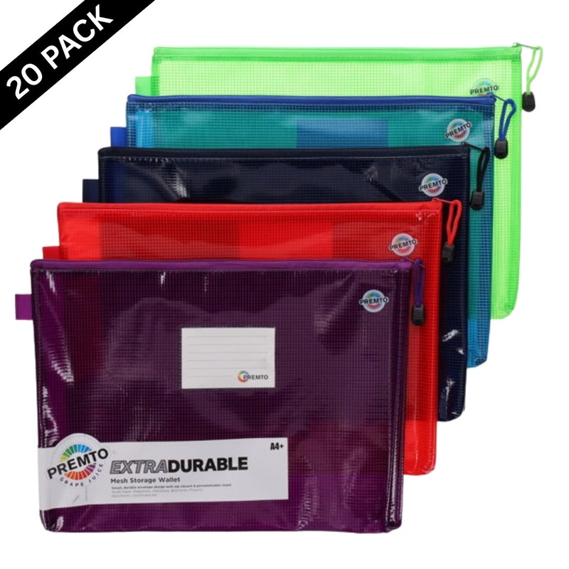 Premto A4+ Mesh Wallet  5 Assorted Colours ( Box of 20 )