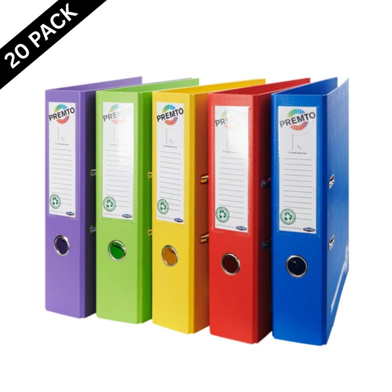 Premtone A4 Lever Arch Files  Assorted Bold Colours ( Box of 20 )