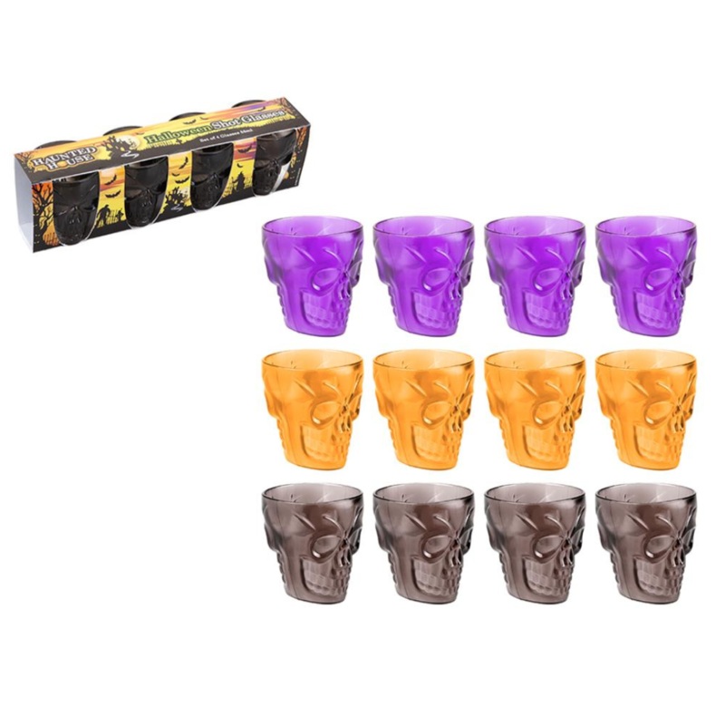 Set of 4 Skull Plastic Shot Glasses