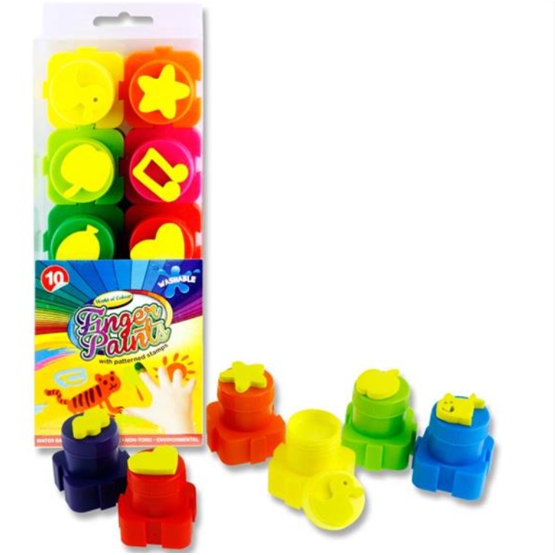 World of Colour 10 Interlocking Pots Finger Paints with Stamps