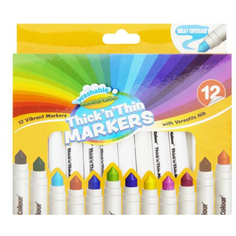 World of Colour 12-Pack Washable Thick 'N' Thin Markers