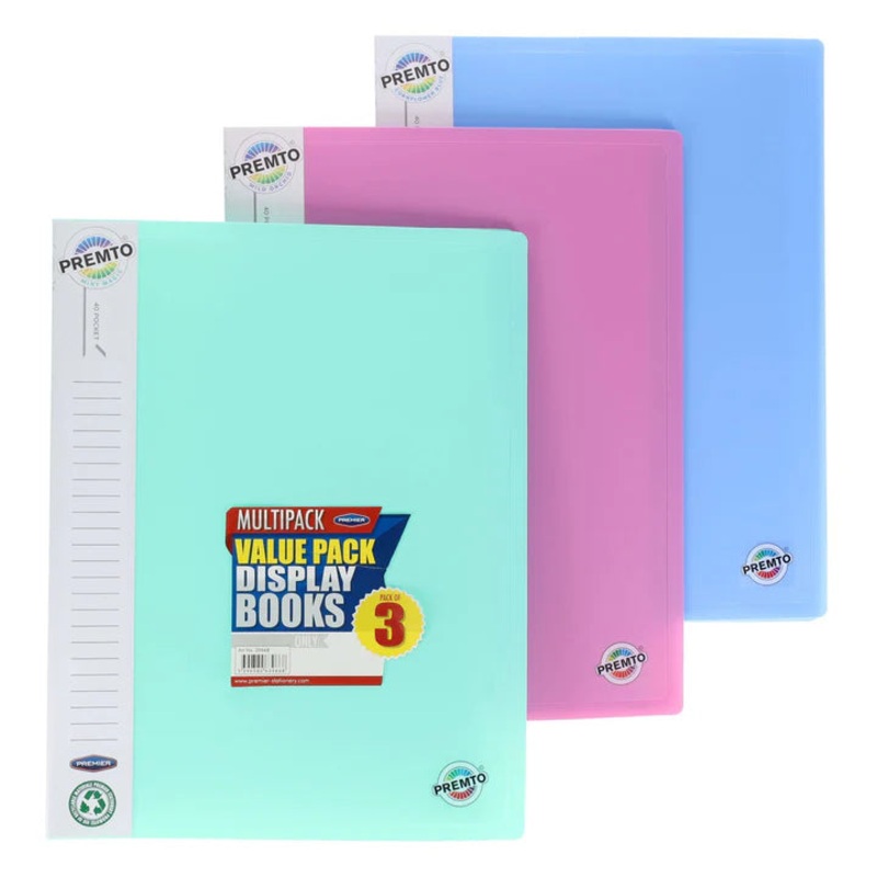 3 Pack of Premto Pastel A4 40 Poly Pocket Book