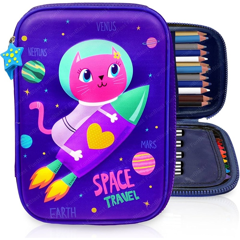 65" Printed Pencil Case with Stylish Purple Zip