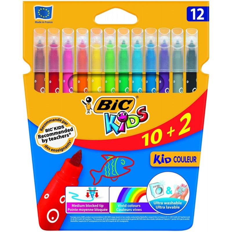 BIC Washable Water-Based Felt Tip Markers  Set of 12 Vibrant Colors