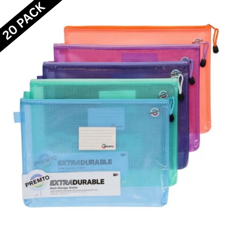 Premto A4+ Mesh Wallet  5 Pastel Assorted  ( Box of 20 )